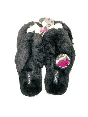 Beverly Rock Womens Slippers Slides Slip On Faux Fur Thong Cushion Black 11-12